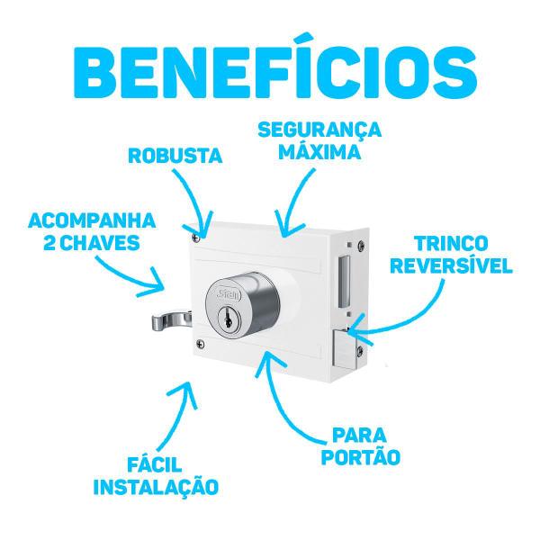 Imagem de Fechadura Para Portão Sobrepor 100mm Branca Stam 701/100