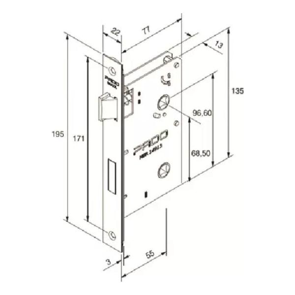 Imagem de Fechadura Porta Banheiro Wc Pado Modena Cromada 55Mm Quadrad