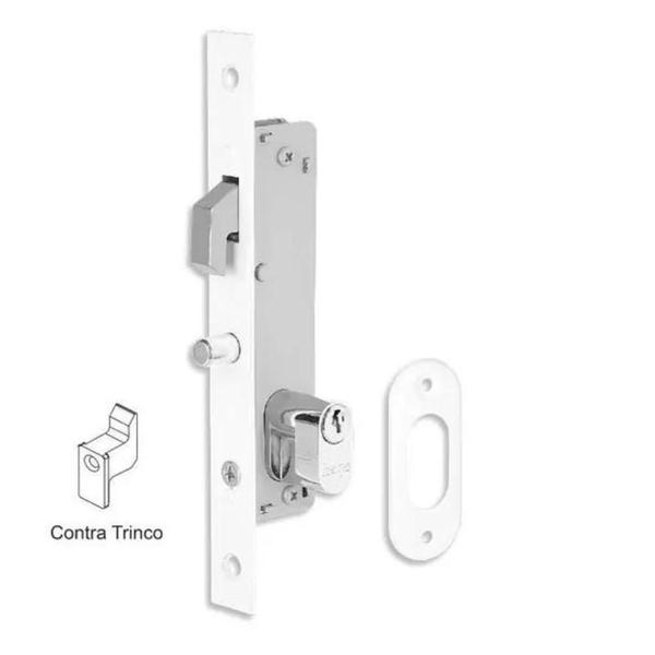 Fechadura Porta de Correr Haga Externa Suprema Bico de Papagaio com Contratrinco - Branca Imagem de Fechadura Porta de Correr Haga Externa Suprema Bico de Papagaio com Contratrinco - Branca