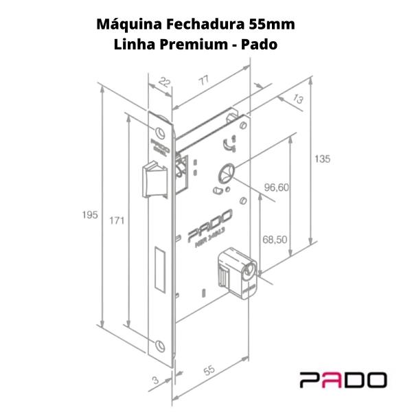 Imagem de Fechadura porta de madeira Retrô 55mm Roseta Cromada Pado