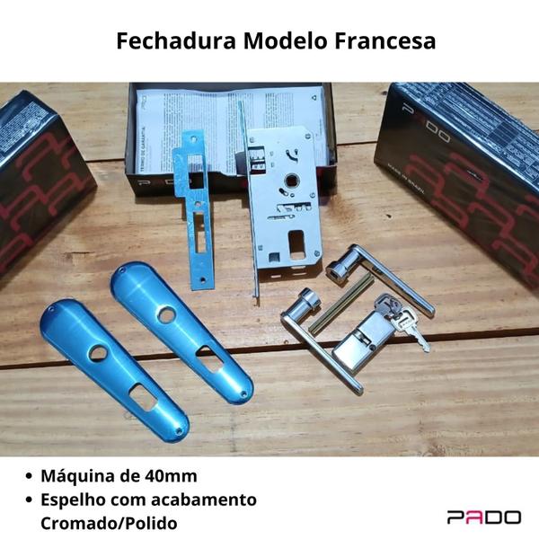 Imagem de Fechadura porta de sala quarto ou cozinha francesa 40mm Pado Cromada