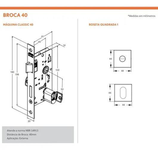 Imagem de Fechadura Porta Externa Broca 40Mm Stam 3200 Quadrada Preto