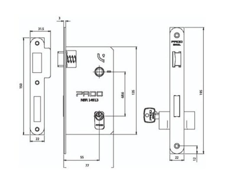 Imagem de Fechadura Porta Externa Larga Cromada 55mm Pado 931-90e Cr