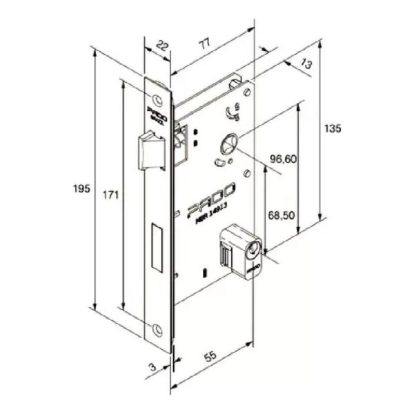 Imagem de Fechadura Porta Externa Modena Pado Preto Fosco 55Mm Miolo