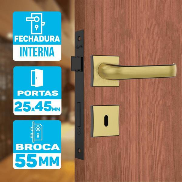 Imagem de Fechadura Porta Interna Broca 55mm Stam Quadrada Oxidado