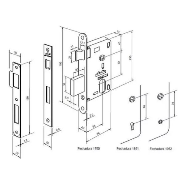 Imagem de Fechadura porta interna roi imab dourada brilhante latao quarto sala maquina 55 mm oa redonda