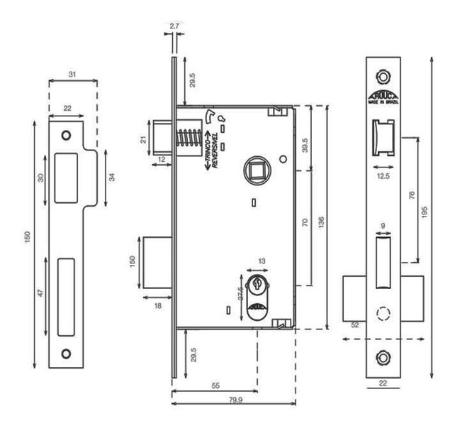 Imagem de Fechadura Quadra Externa 55Mm Inox Escovado Arouca