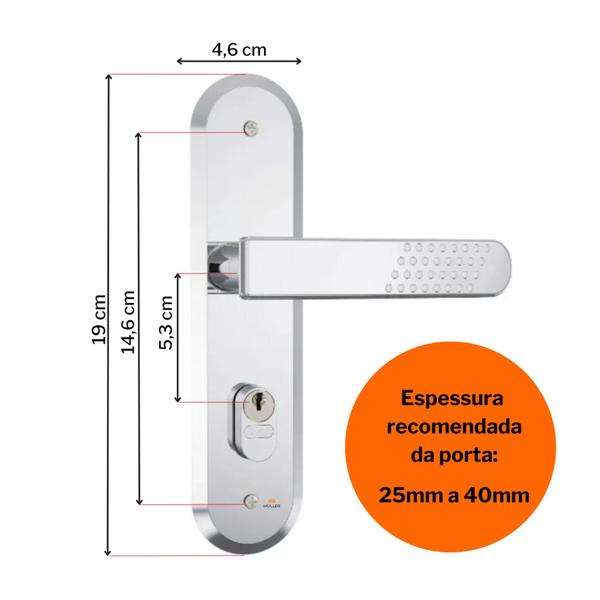 Fechadura Reforçada Luxo para Porta de Madeira 1801/21 Inox Stam Imagem de Fechadura Reforçada Luxo para Porta de Madeira 1801/21 Inox Stam