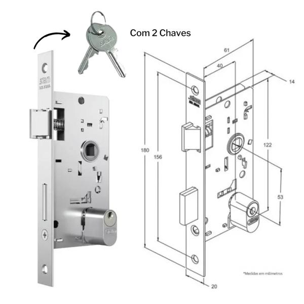 Fechadura Reforçada Luxo para Porta de Madeira 1801/21 Inox Stam Imagem de Fechadura Reforçada Luxo para Porta de Madeira 1801/21 Inox Stam