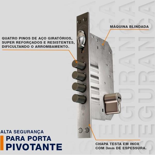 Imagem de Fechadura Rolete Alta Segurança 4410 Inox Cilindro 12 Cm