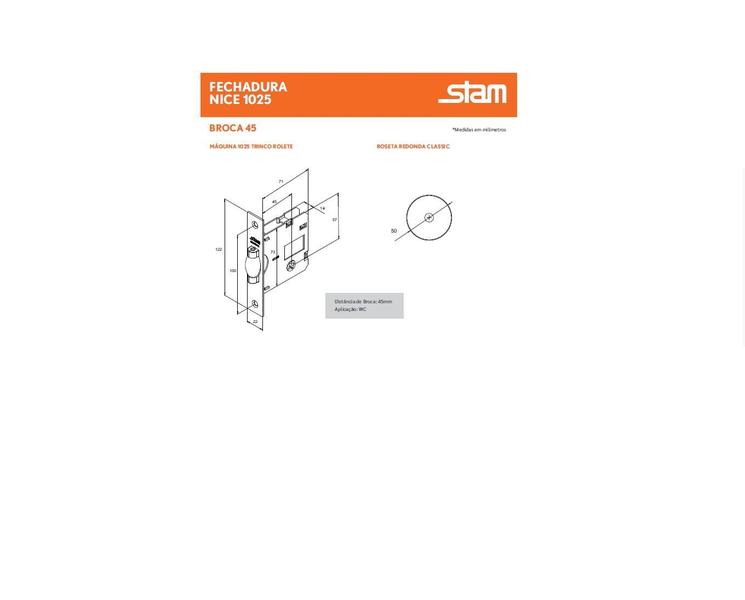 Imagem de Fechadura rolete banheiro wc pivotante stam 1025 redonda dourada gold 45 mm