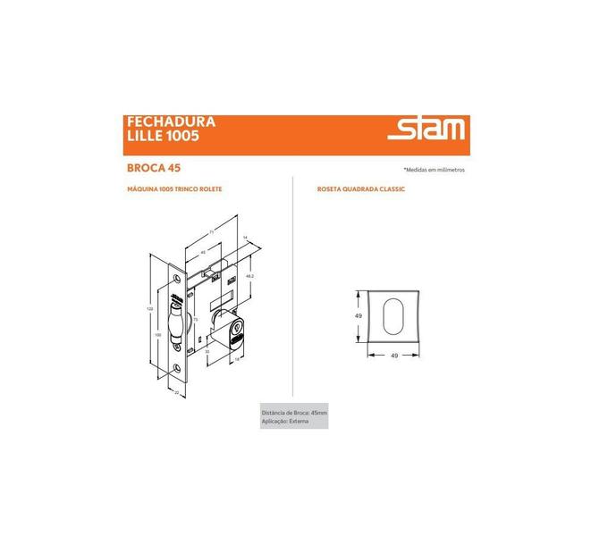 Imagem de Fechadura rolete pivotante stam 1005 cromada quadrada 45 mm