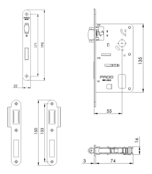 Imagem de Fechadura Rolete Porta Pivotante Cromada Pado Cilindro 90mm