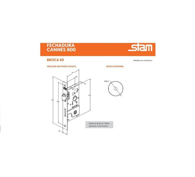 Imagem de Fechadura rolete porta pivotante stam 800 cromada chave tetra redonda  40 mm