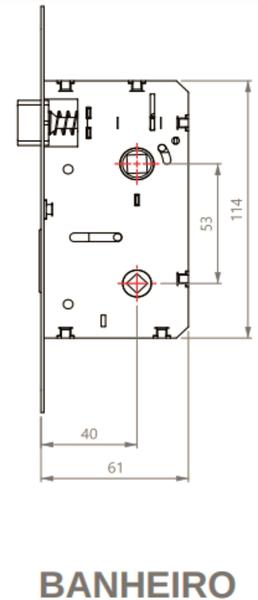 Imagem de Fechadura Roseta Quadrada 3F Banheiro WC 740B127 Preto Fosco