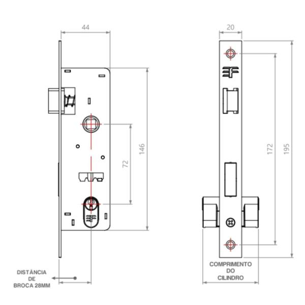 Imagem de Fechadura Serralheiro Perfil Estreito Externa 28mm Cromado 5129/11350CR 3F