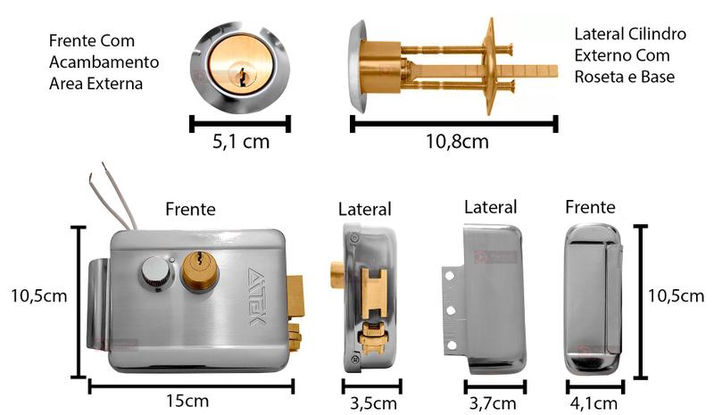 Imagem de Fechadura Sobrepor Cromada 12V Eletrica Interna e Externa Reversivel - Aço Inox Prateado