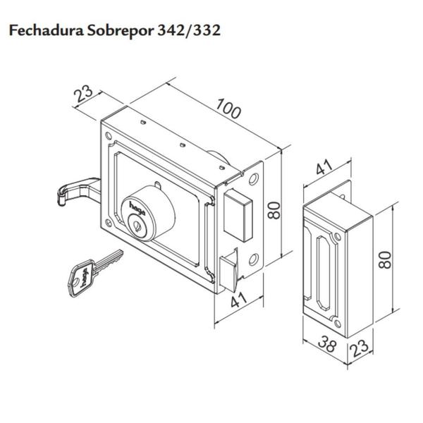 Imagem de Fechadura Sobrepor Externa com Cilindro Ajustável 342 Preto 100mm Haga