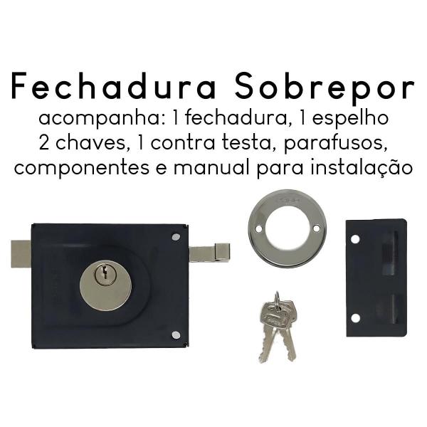 Imagem de Fechadura Sobrepor Para Portão Ferro 525-100 Preto Pado Inox