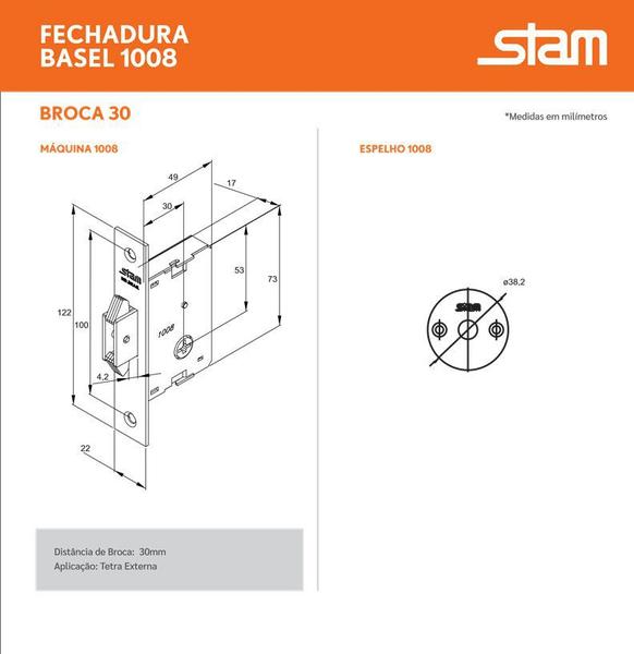 Imagem de Fechadura Stam 1008 Trava Seguranca Aux. Chav. Tetra Inox