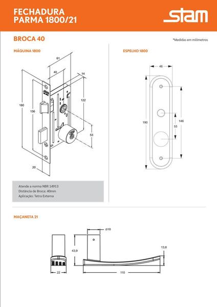 Imagem de Fechadura Stam 1800/21 Externo Esp. Inox Chave Tetra