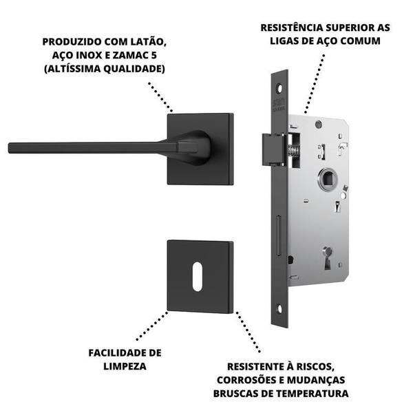 Imagem de Fechadura Stam 3000 Interna Roseta Quadrada Black Matte 40Mm