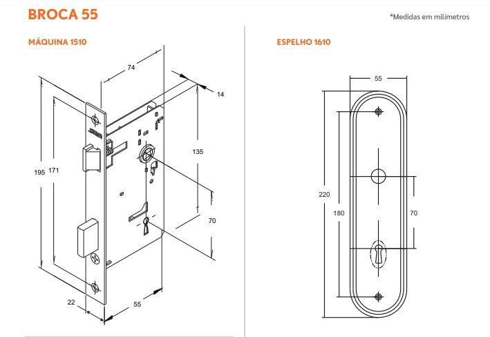 Imagem de Fechadura Stam Máquina 55mm 1610/35 Interna Inox Cromada