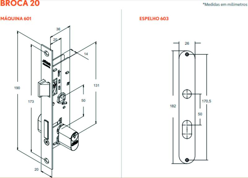 Imagem de Fechadura Stam Perfil Porta Alumínio 603/33 36mm Branco