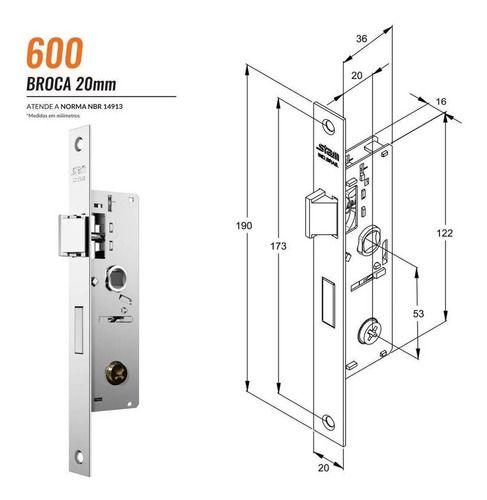 Imagem de Fechadura Stam Tetra 20mm  600/11 Cromada Porta Alumínio