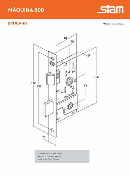 Imagem de Fechadura Tetra Rolete TRAVA AUXILIAR 800 Redonda Inox Stam