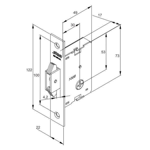 Imagem de Fechadura Trava Auxiliar Stam 1008 Simples Tetra Porta de Correr Inox