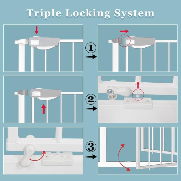 Imagem de Fechadura tripla Baby Gate WAOWAO, extra larga, 147-207 cm, metal branco
