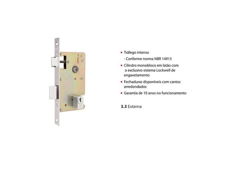 Imagem de Fechadura Uno Lockwell 45mm Roseta Cromo Escovada Externa