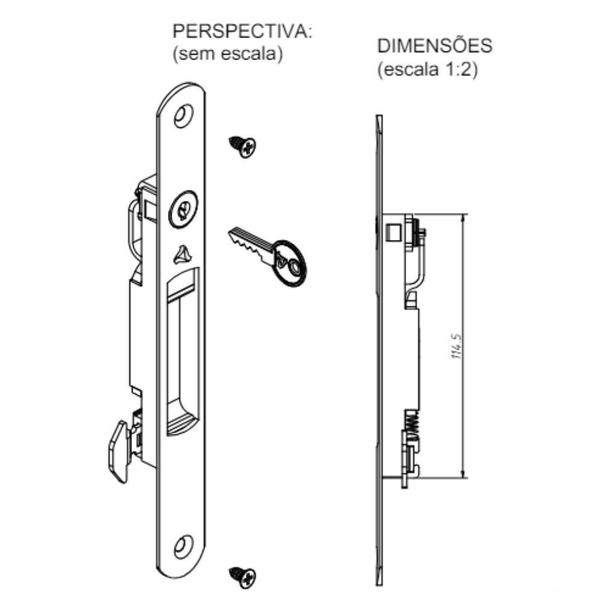 Imagem de Fecho Concha Alumínio Branco 204mm com Chave Automático e Manual Alumiconte FEC1040EB