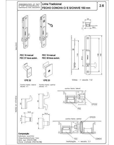 Imagem de Fecho Concha Chave Janela Alumínio Aut Fermax Fec38 + Cfe22