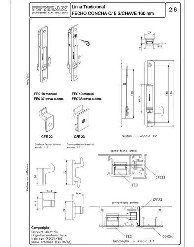 Fecho Concha Chave Manual Porta Janela Alumínio Fermax Fec19 Imagem de Fecho Concha Chave Manual Porta Janela Alumínio Fermax Fec19