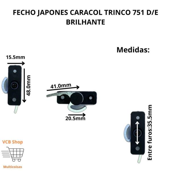 Imagem de Fecho japones caracol trinco 751 d/e brilhante janela porta linha 16 25 par