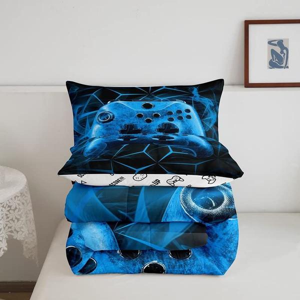 Imagem de Feelyou Gaming Comforter Set Kids Gamer Video Games Edredom para Meninos Adolescentes Moderno Game Controller Bedding Set Breathable Blue Gamer Console Duvet Set Room Decor Twin Size