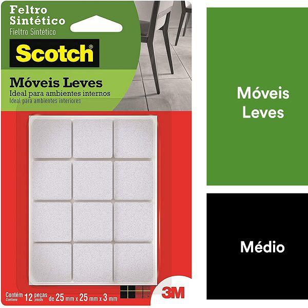 Feltro Adesivo Cadeira Sofa Quadrado M 25MM com 12 SCOTCH 3M Imagem de Feltro Adesivo Cadeira Sofa Quadrado M 25MM com 12 SCOTCH 3M