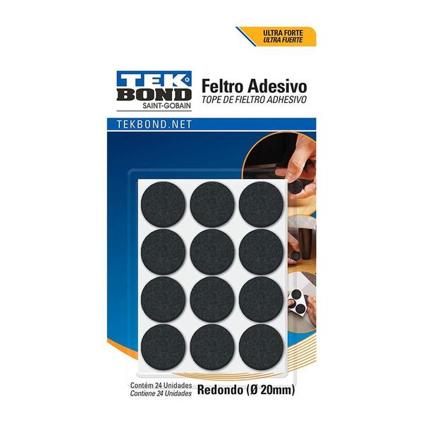 Imagem de Feltro Adesivo Redondo Tekbond 20mm Preto Cartela com 24