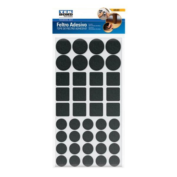 Feltro Adesivo Tek Bond Sortidos Preto com 40 Unidades - TEKBOND Imagem de Feltro Adesivo Tek Bond Sortidos Preto com 40 Unidades
