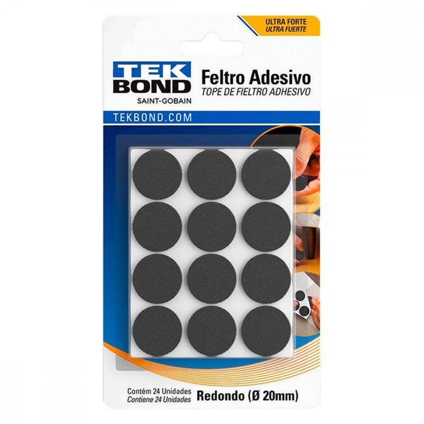 Imagem de Feltro Adesivo Tekbond Redondo 20Mm Com 24 Pecas