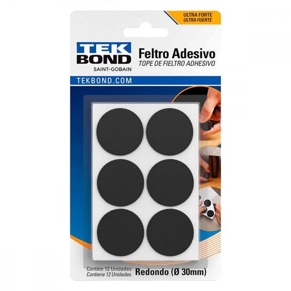 Imagem de Feltro Adesivo Tekbond Redondo 30Mm Com 12 Pecas