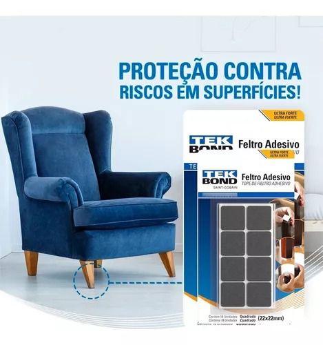 Imagem de Feltro Protetor 22x22mm Quadrado Branco  Preto - Kit 6 Und