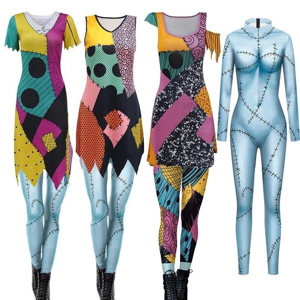 Imagem de Feminino Halloween Sally Cosplay Traje Elastano Macacão Anime Filme Bodysuit Festa Carnaval Leggings