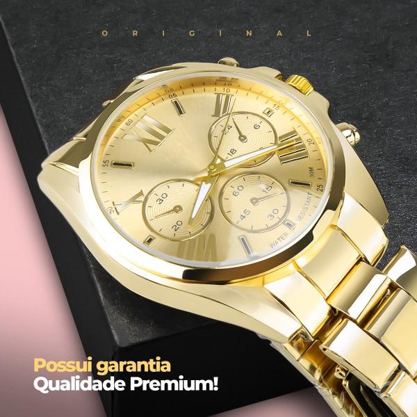 Imagem de Feminino relogio banhado qualidade premium aço prova dagua casual resistente original dourado social