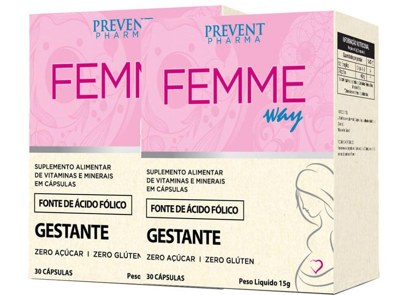 Imagem de Femme Way Gestantes Vitaminas e Minerais Fonte de Acido Folico 120 Capsulas Prevent Pharma