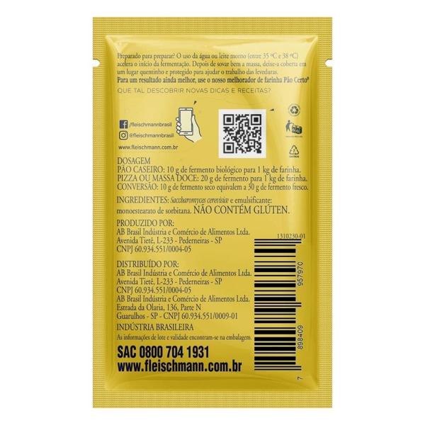 Fermento Biológico Fleischmann Seco Instantâneo 10g - Embalagem com 69 Unidades Imagem de Fermento Biológico Fleischmann Seco Instantâneo 10g - Embalagem com 69 Unidades