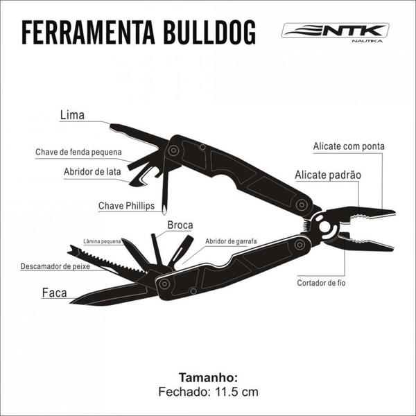 Imagem de Ferramenta Alicate Multiuso com 13 Funcoes Bulldog Ntk em Aco Inox Canivete Camping/ Pesca  Nautika 