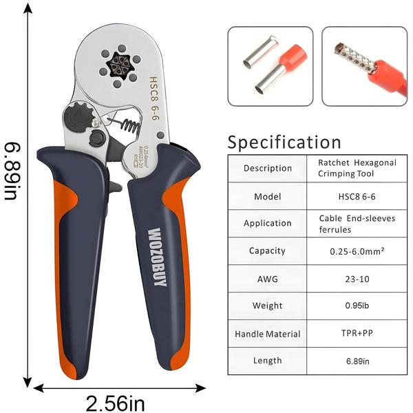 Imagem de Ferramenta De Crimpagem De Virola Hexagonal Autoajustável Hsc8 Para Crimpagem De Fio Awg23-10